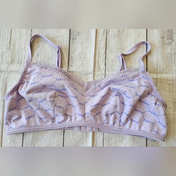 Savage X Fenty Women's •Size 1X• Logo Chain Link Bralette Lavender Cotton Elaste - Picture 7 of 7